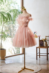 Pink Tulle Sequins Flower Homecoming Dress