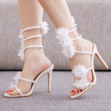 White Flower Fishmouth Straps Sandals