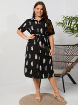Black Printed Short-sleeved Plus Size Dress