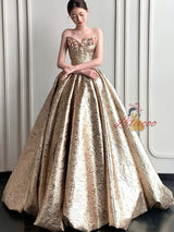 Champagne Gold Off the Shoulder Flower Prom Dress