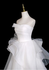 White Tulle Strapless Pleats Wedding Dress