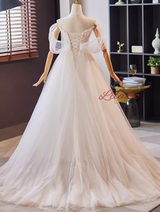 White Tulle Lace Spaghetti Straps Wedding Dress