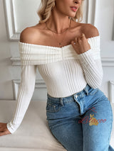Off-the-shoulder Long-sleeved Slim Fit Top