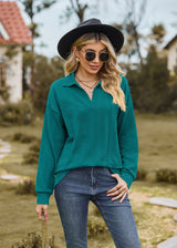 Solid Color Lapel Loose Long Sleeve Top