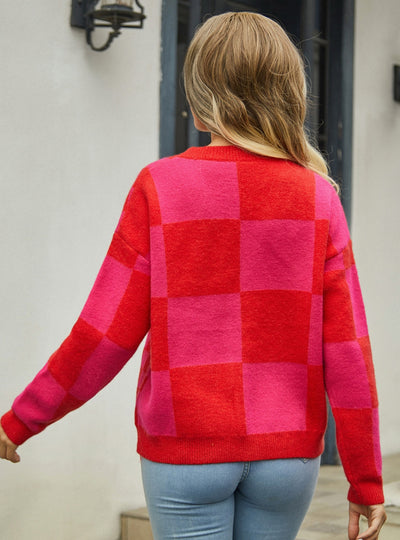 Plaid Stitching Sweater Coat