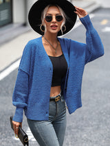 V-neck Button Solid Color Cardigan Sweater Coat