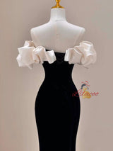 Black Mermaid Velvet Off the Shoulder Prom Dress