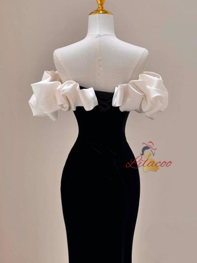 Black Mermaid Velvet Off the Shoulder Prom Dress