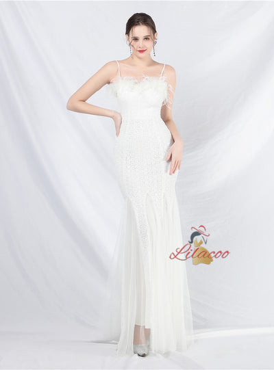 Tulle Sequins Spaghetti Straps Prom Dress