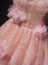 Pink Sequins Beading Halter Flower Homecoming Dress