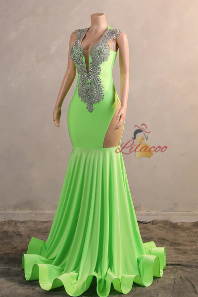 Green Mermaid Crystal Prom Dress