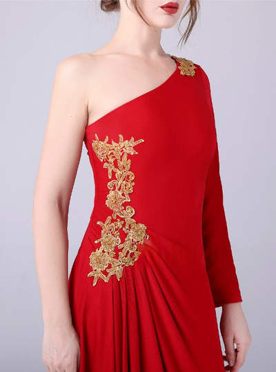 Red Long Sleeve Appliques Mother Of The Bride Dress
