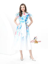 Lotus Leaf V-neck Slim Printed Long Dress