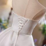 Simple White Satin Strapless Feather Homecoming Dress