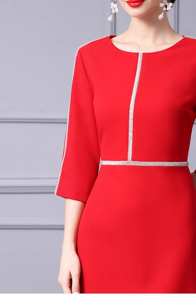 Red Short Sleeve Beading Mother Of The Bride Dress