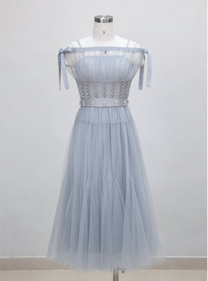 Retro Mesh Sling Off the Shoulder Dress