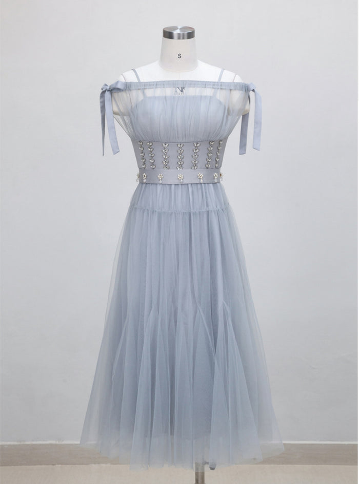 Retro Mesh Sling Off the Shoulder Dress