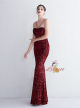 Mermaid Seqins Spaghetti Straps Prom Dress