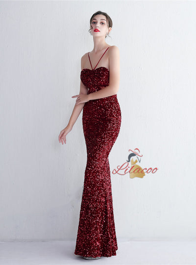 Mermaid Seqins Spaghetti Straps Prom Dress