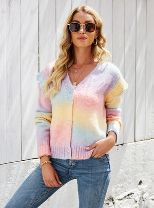 Rainbow Tie-dyed Cardigan Sweater Coat
