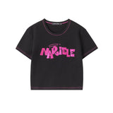 Short-sleeved Letter Printed Slim Round Neck T-shirt