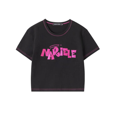 Short-sleeved Letter Printed Slim Round Neck T-shirt