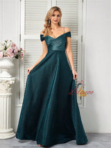 Green Spaghetti Straps Pleats Prom Dress
