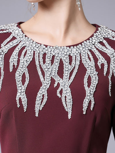 Burgundy Beading Mother Of The Bride Dress