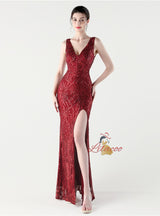 Mermaid Sequins V-neck Prom Dress