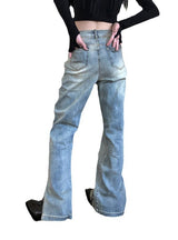 Fork Metal Zipper Splicing High Waist Jeans