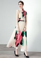 Pleated Slim Printed T-shirt Skirt Two-piece Dress