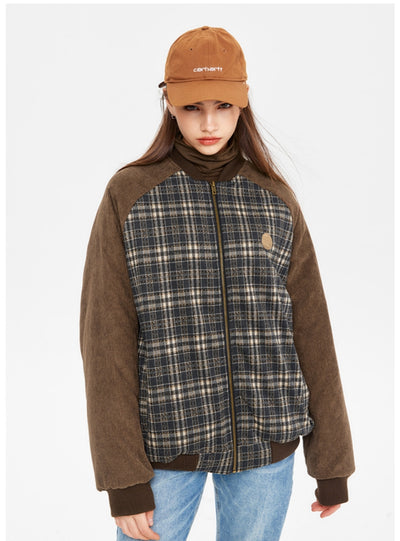 Plaid Contrast Warm Loose Cotton-padded Jacket
