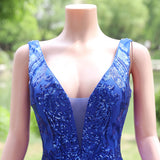 Royal Blue Mermaid Sequins V-neck Sleeveless Prom Dress
