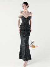 Mermaid Sequins Spaghetti Straps Beading Prom Dress