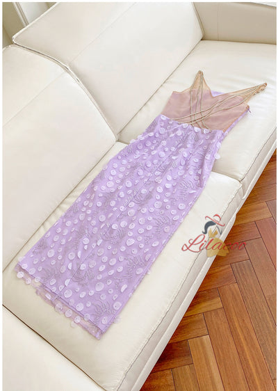 Purple Three-dimensional Sling Split Perspective Backless Dress