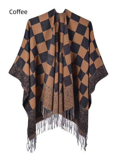 Fringed Shawl Fashion Plaid Split Cloak