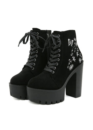 Flower Embroidery Thick-soled Tetro Boots