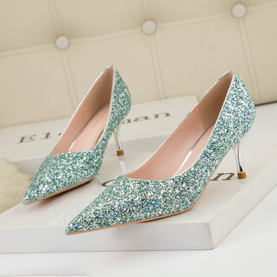 Shallow-mouthed Pointed Sequined Banquet Shoes