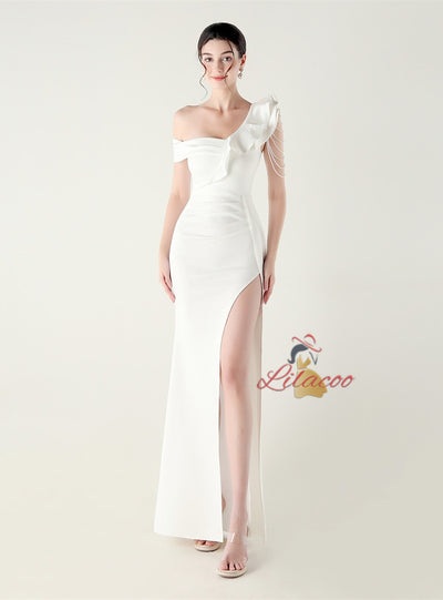 Mermaid One Shoulder Beading Split Prom Dress