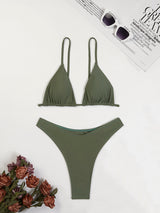 Sexy Gathered Solid Color Bikini