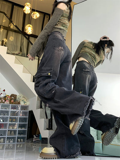 Women Retro Ripped Jeans Pant