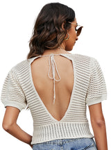 Bubble Sleeve Hollow Backless V-neck Top
