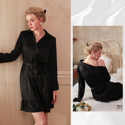 Sexy Silk Lotus Leaf Sleeve Nightgown