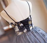 Black Tulle Sequins Embroidery Homecoming Dress