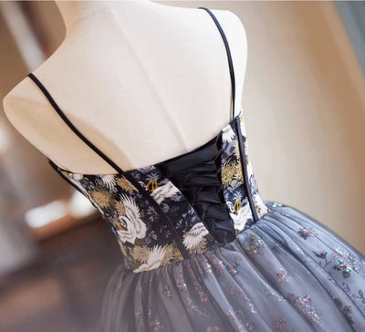 Black Tulle Sequins Embroidery Homecoming Dress