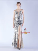 Mermaid Sequins Spaghetti Straps Split Prom Dress