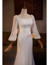White Mermaid Lace Long Sleeve Wedding Dress