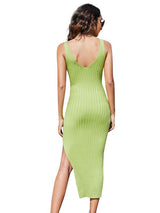 Slim-fit Suspender Sleeveless High Slit Dress