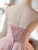 Pink Tulle Spaghetti Straps Homecoming Dress