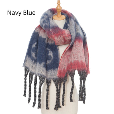 Coarse Tassel Jacquard Flower Scarf